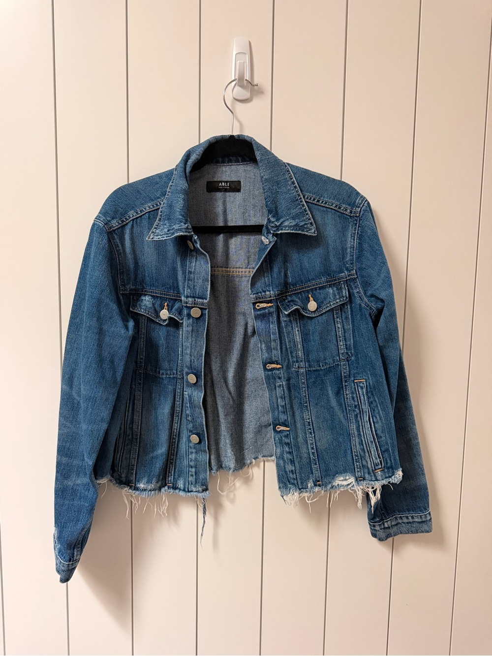 ABLE Blue Denim Jacket with Frayed Hem